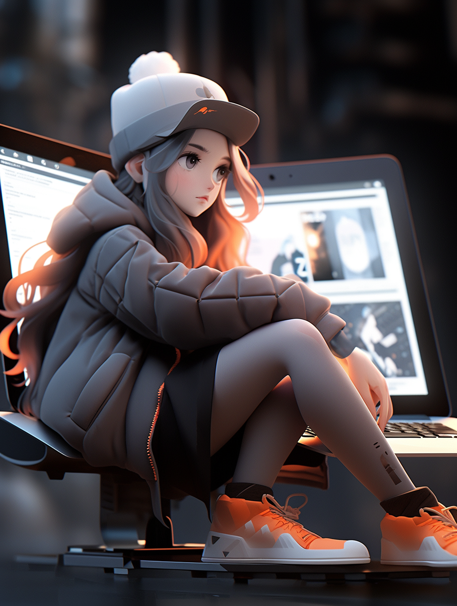 AI生成3D互联网工作者女孩照片免费下载