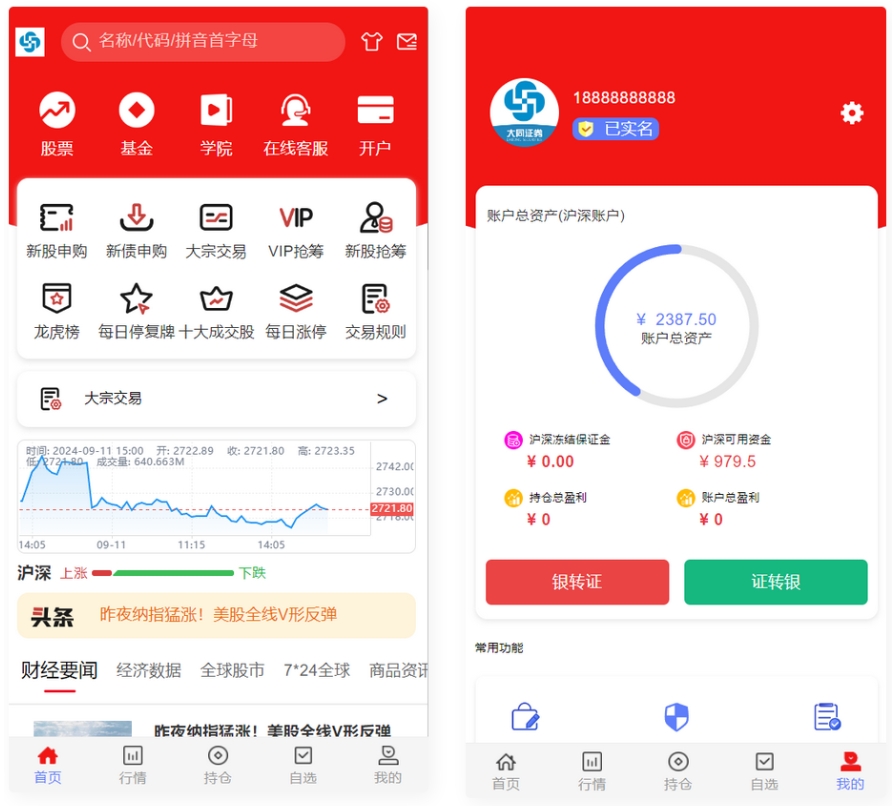 红色UI的股票交易网站股票系统源码 主观交易系统源码下载