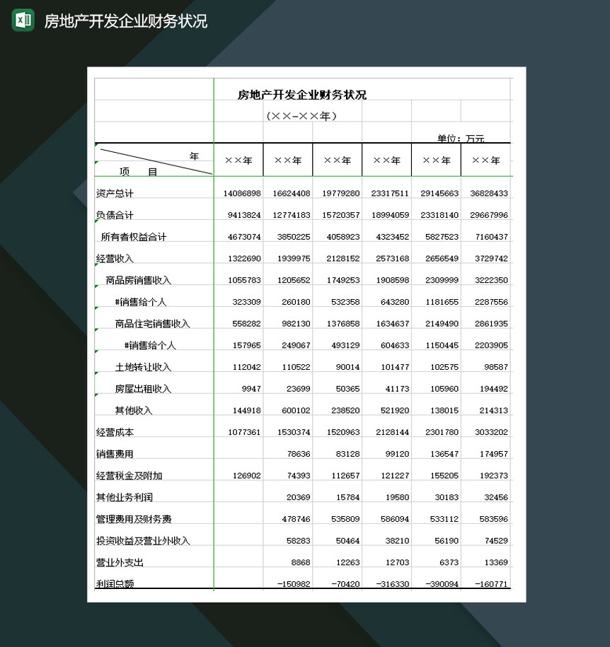 房地产开发企业财务状况Excel模板