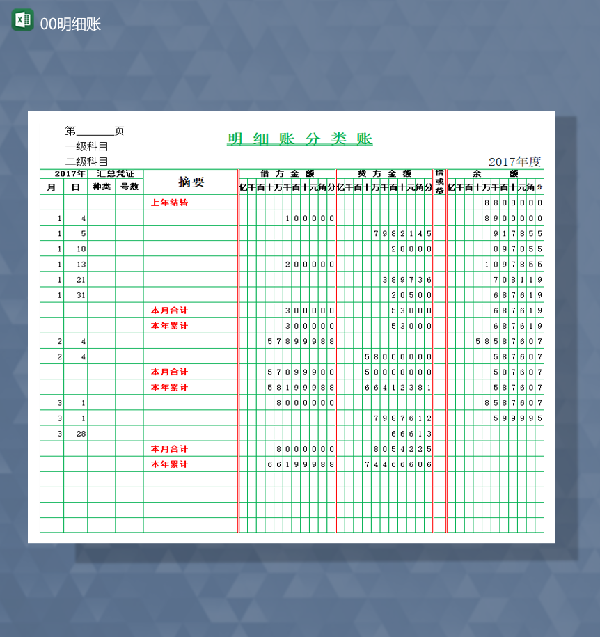 财务报表资金汇总凭证明细账表Excel模板