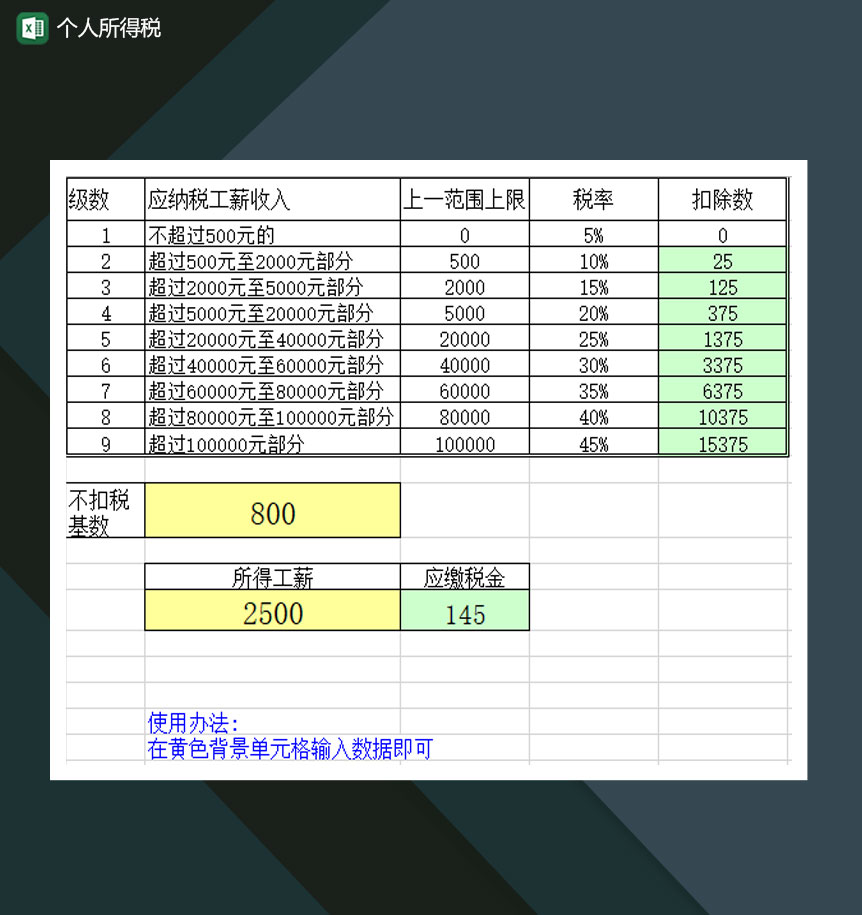 财务个人所得税详情明细表Excel模板
