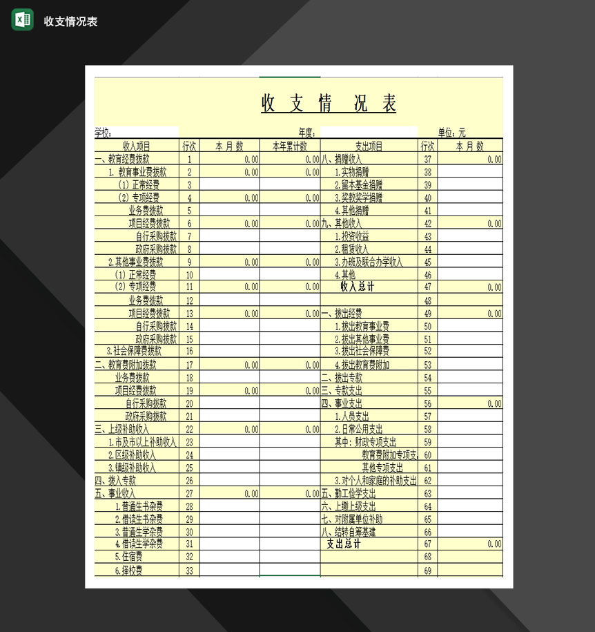 收支情况表财务收支情况报告制作Excel模板