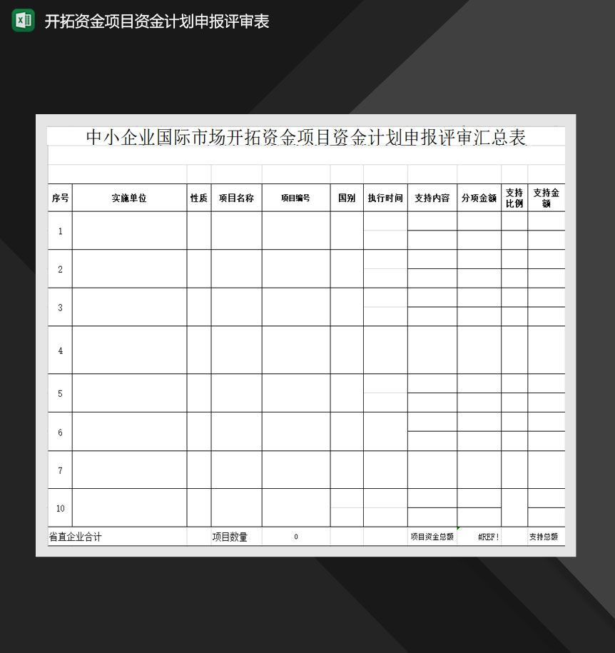 开拓资金项目资金计划申报评审表Excel模板