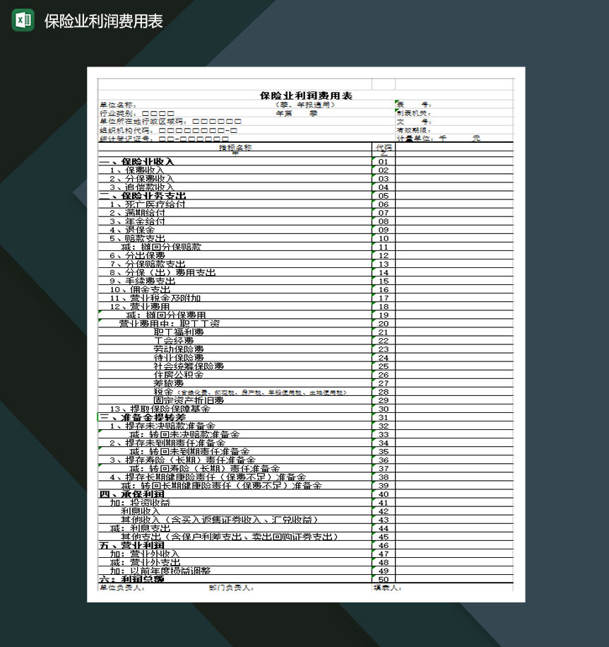 保险业利润费用表Excel模板
