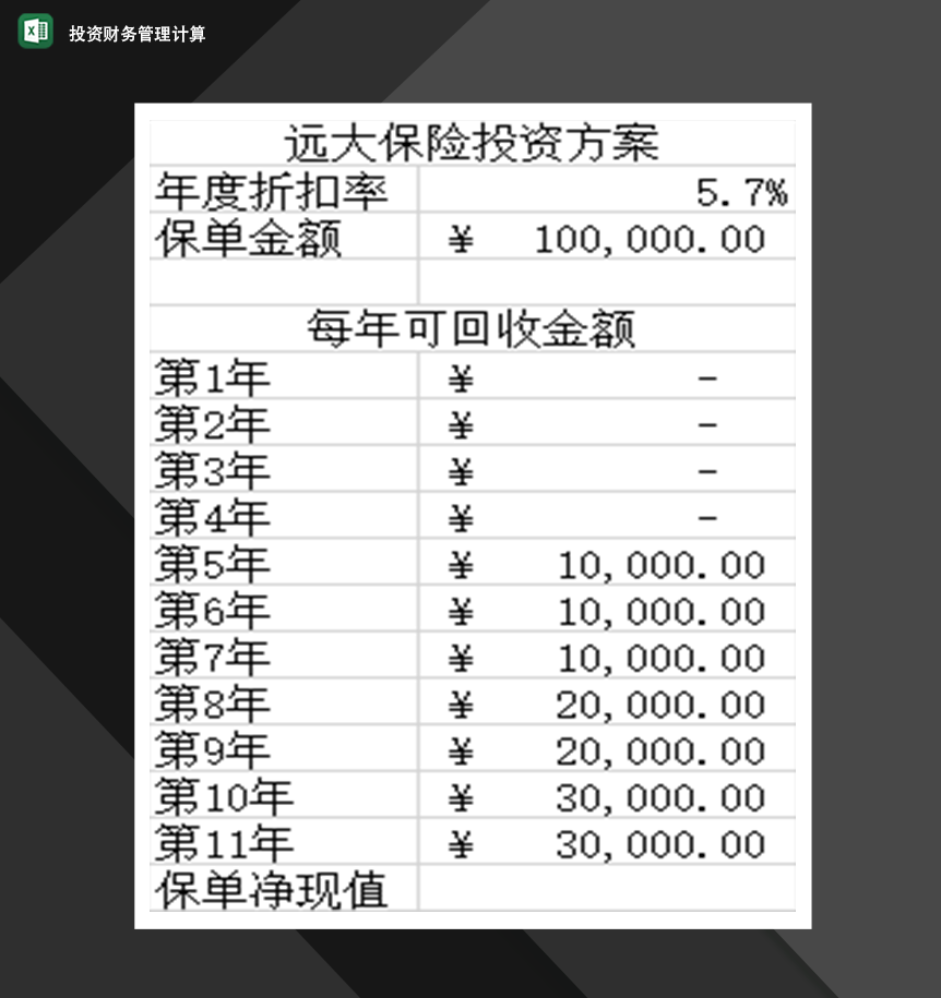 投资财务管理统计投资报表分析必备Excel模板