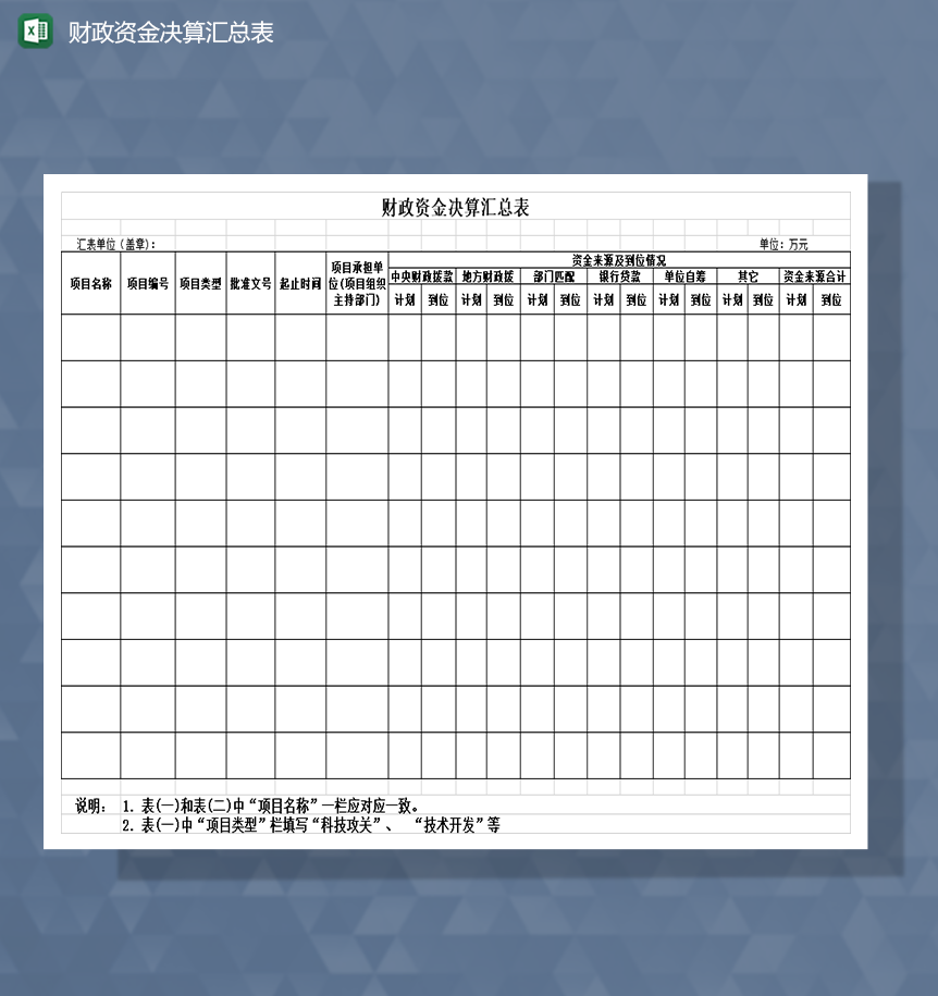 财政资金决算汇总表Excel模板