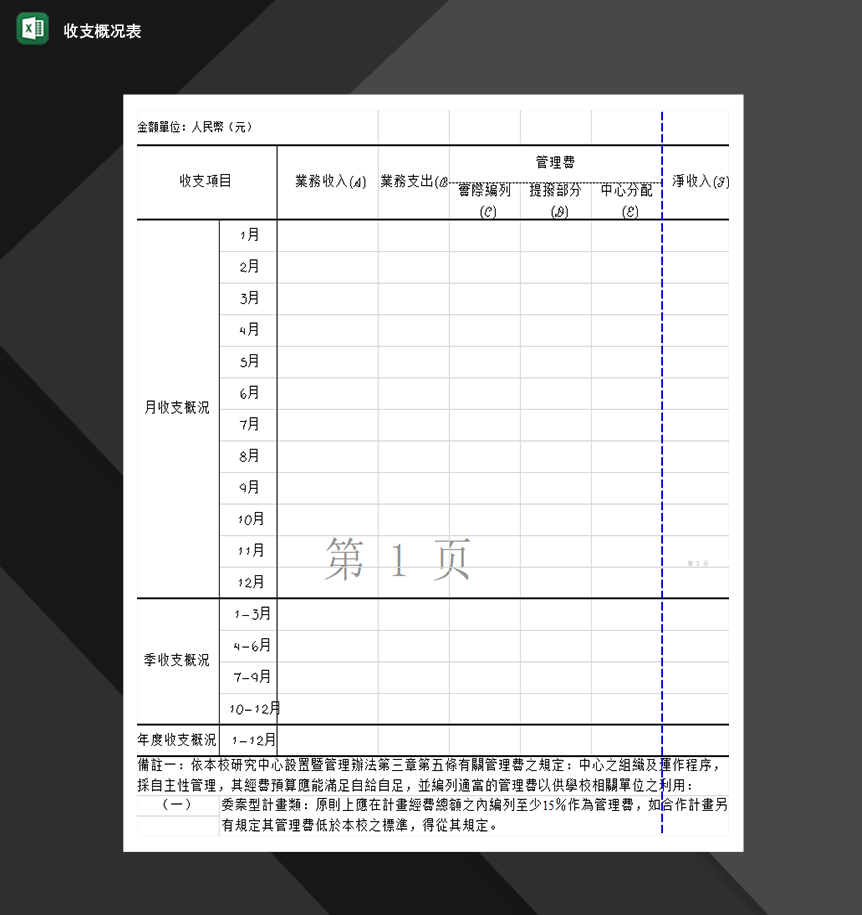 收支概况表财务收支审计报告必备Excel模板