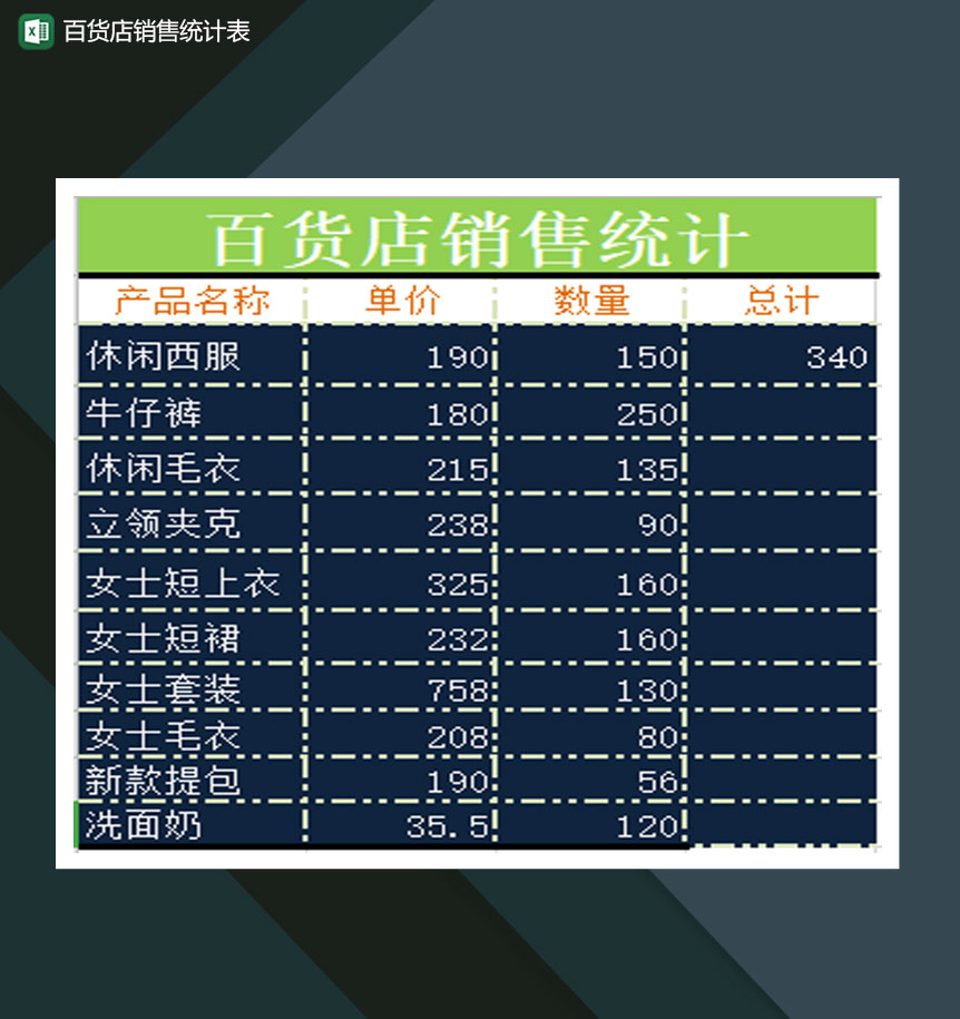 2020年百货店销售统计通用数据表Excel模板-1