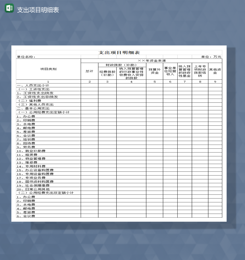 公司办公费用财政支出明细详情表Excel模板