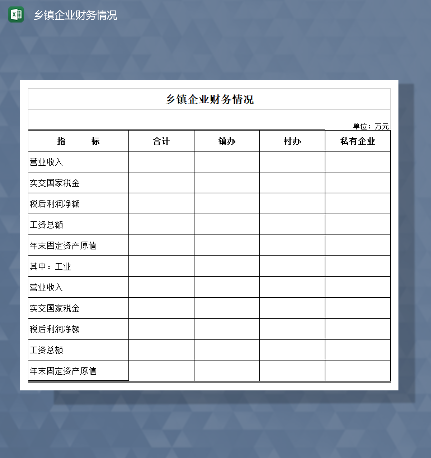 乡镇企业营业收入财务情况统计表Excel模板