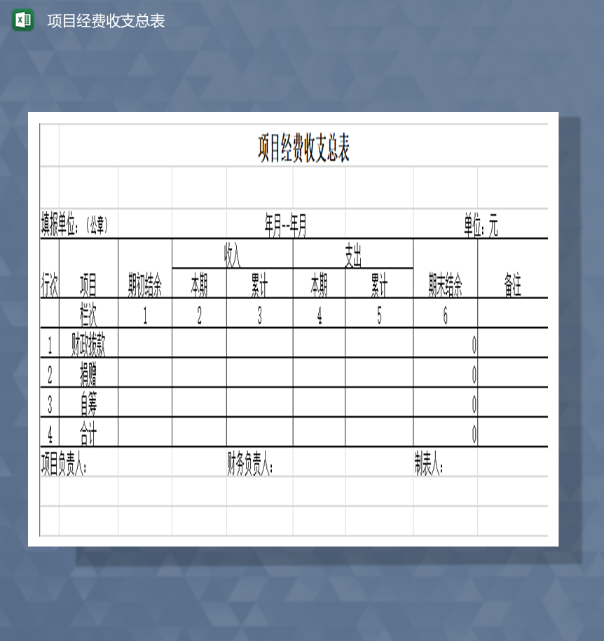 项目财政拨款收支明细报表Excel模板