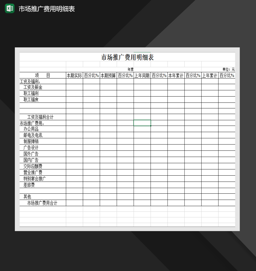 市场推广费用明细表财务管理报表必备Excel模板