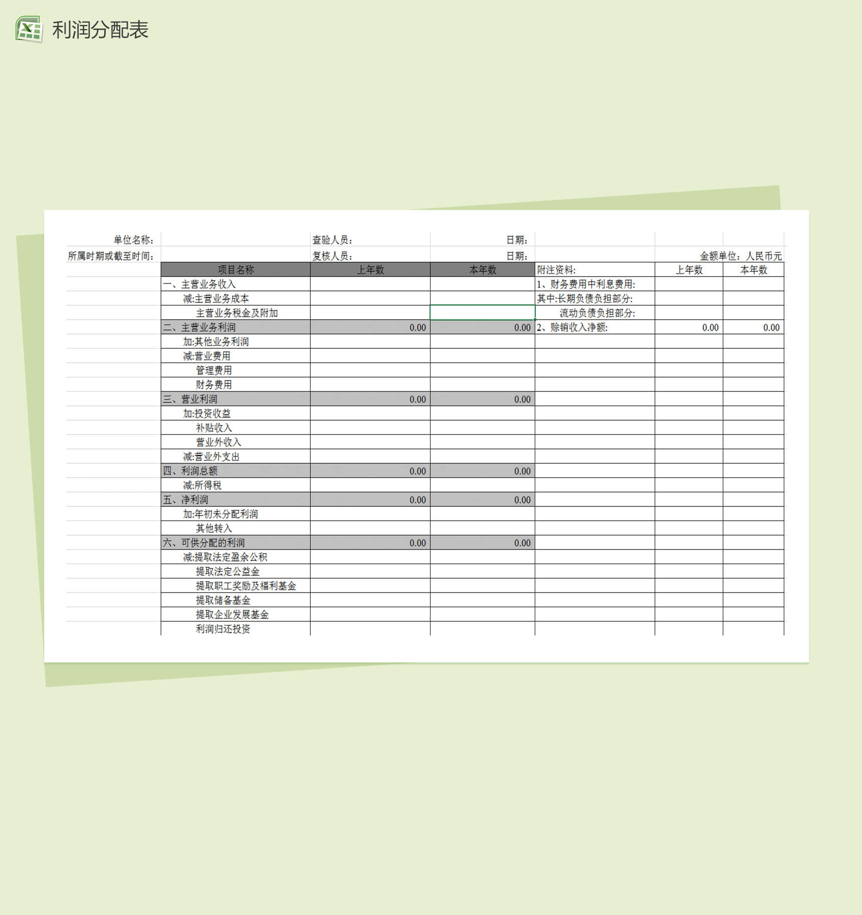 利润及利润分配表Excel表格模板