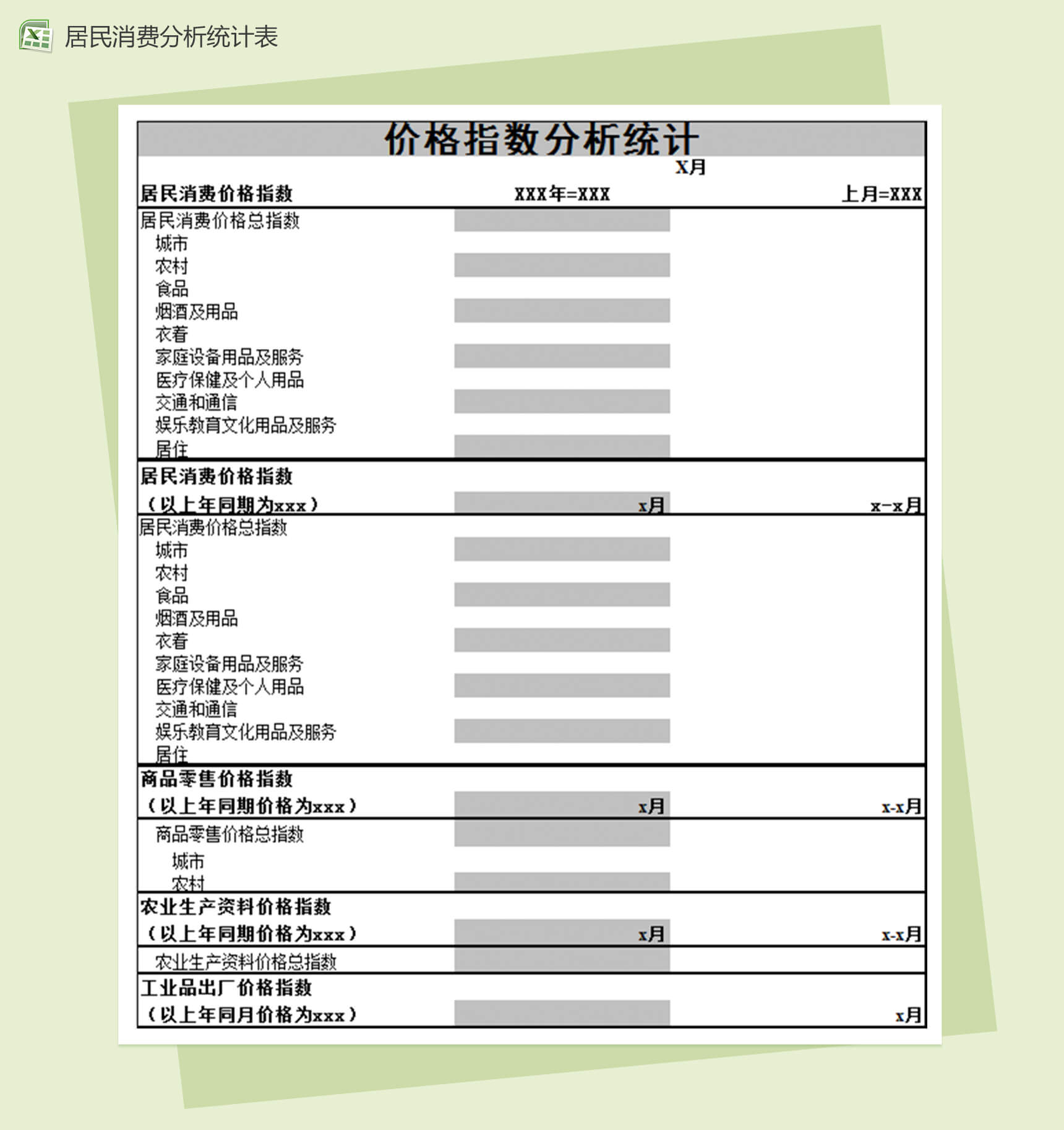 居民消费价格指数分析统计表格Excel模板