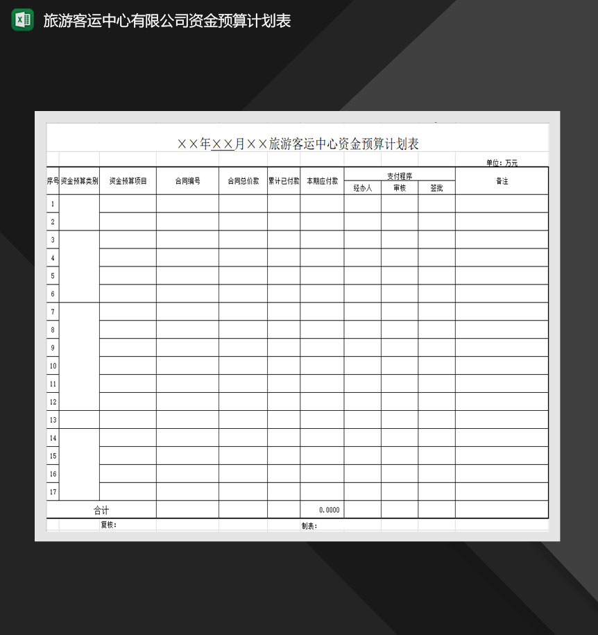 旅游客运中心有限公司资金预算计划表Excel模板