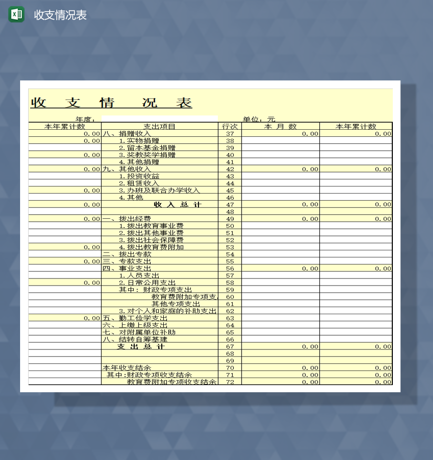 2020公司年度收支情况报表Excel模板