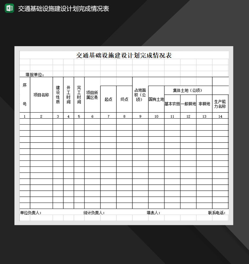 交通基础设施建设计划完成情况表Excel模板