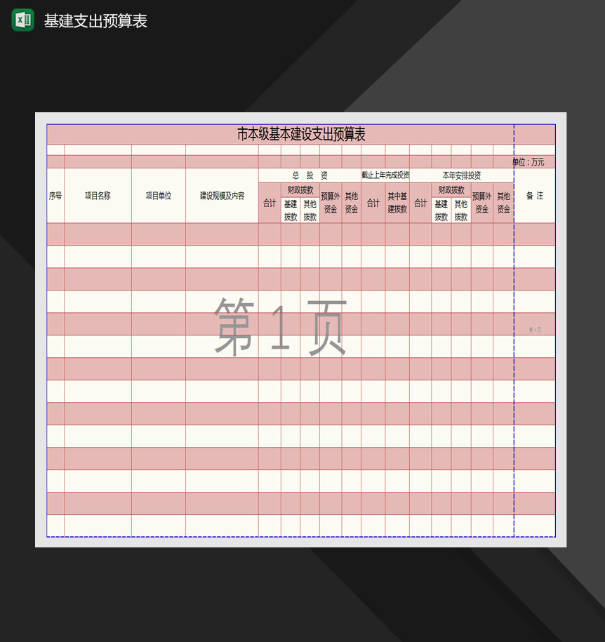 市本级基本建设支出预算表Excel模板