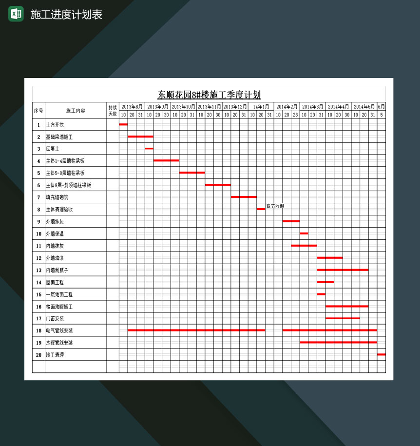 建筑施工工程进度计划表Excel模板