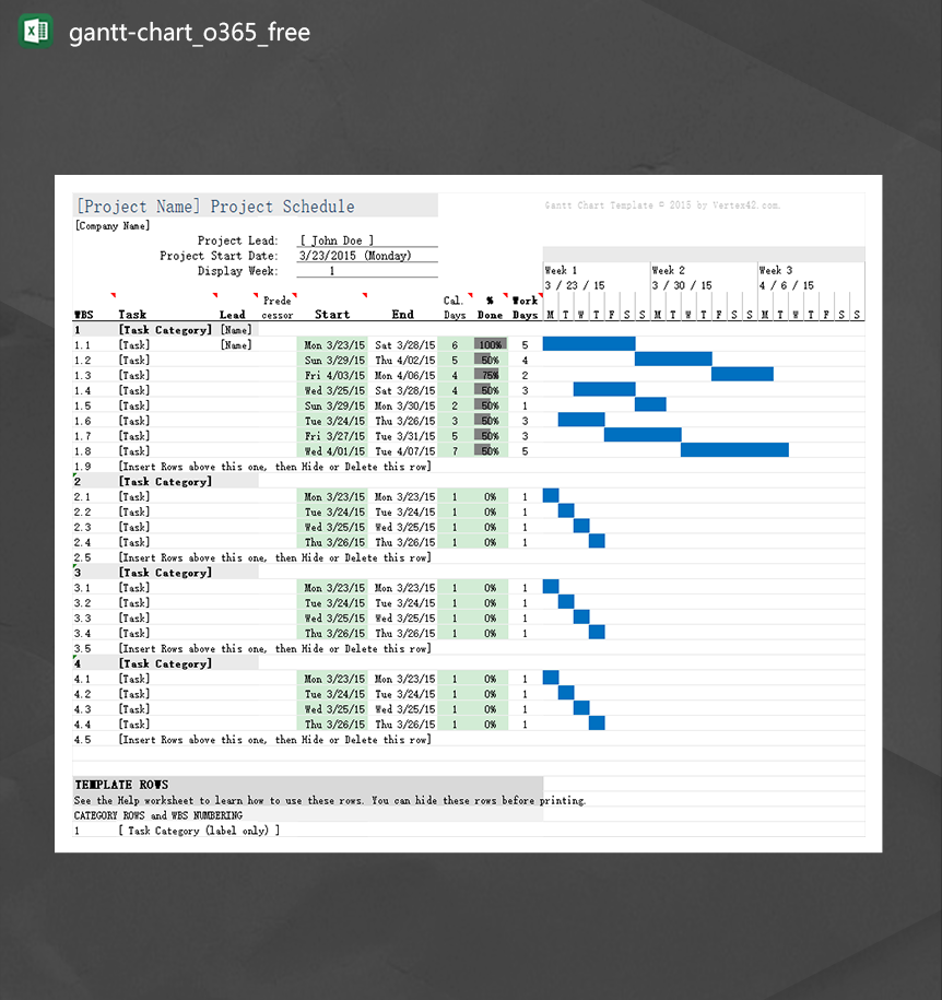 公司项目进度英文版本Project Schedule图报表Excel模板-1