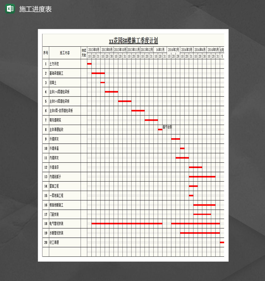 楼房施工季度计划表Excel模板