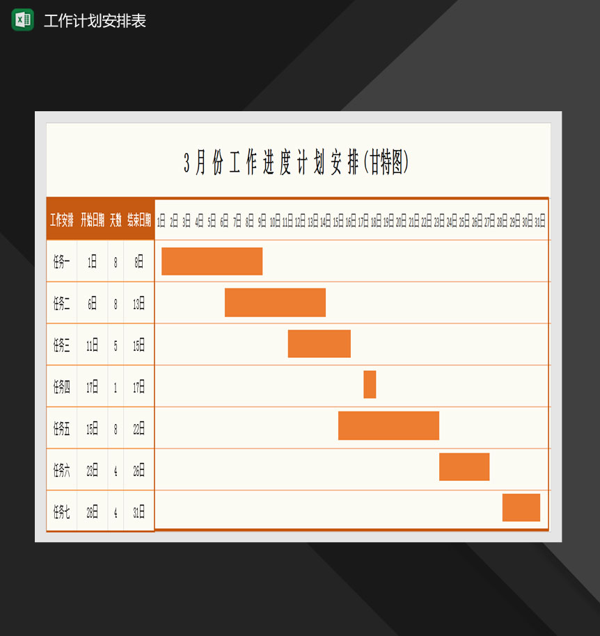 可视化工作进度计划安排甘特图Excel模板