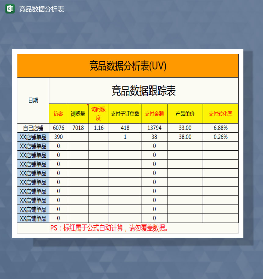 竞品数据分析表Excel模板