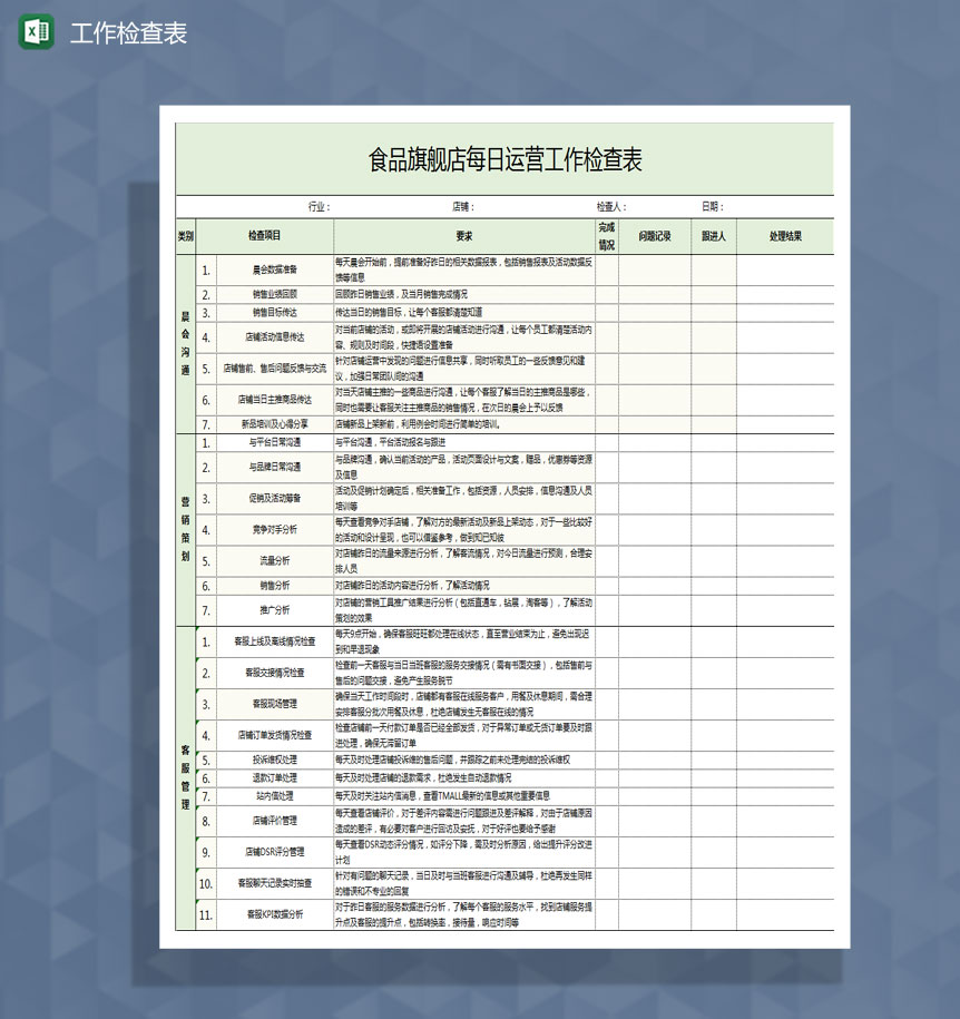 旗舰店每日运营工作检查表Excel模板