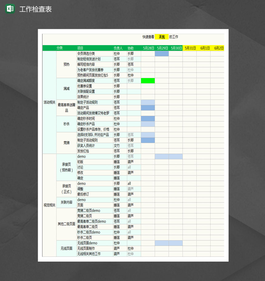 网店年中大促团队工作检查表Excel模板-1