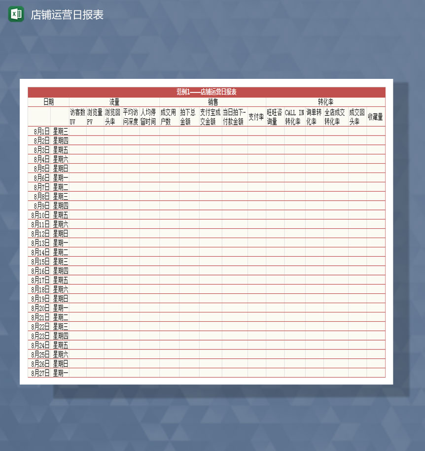 店铺运营日报表Excel模板