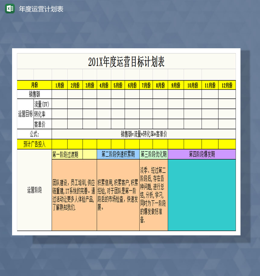 店铺年度计划表Excel模板