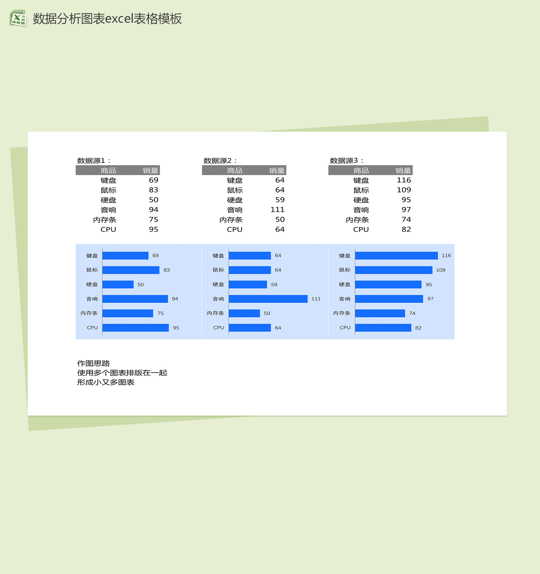 蓝色简洁产品销量数据分析图表excel表格模板