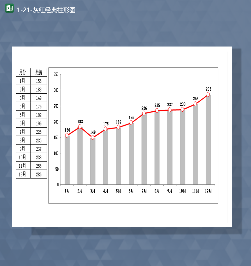 2020年月份数据分析统计详情报表灰色柱形图表Excel模板