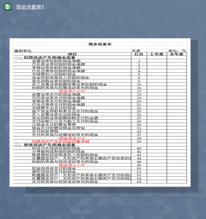 经营投资现金流量详情报表Excel模板