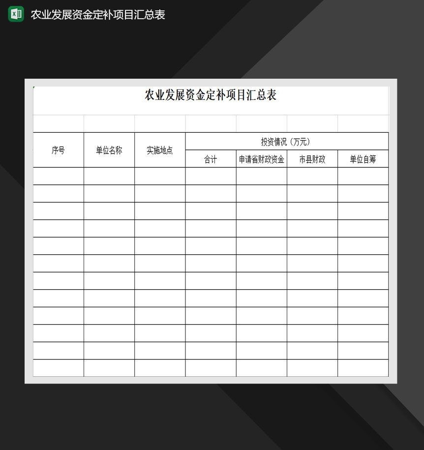 农业发展资金定补项目汇总表Excel模板
