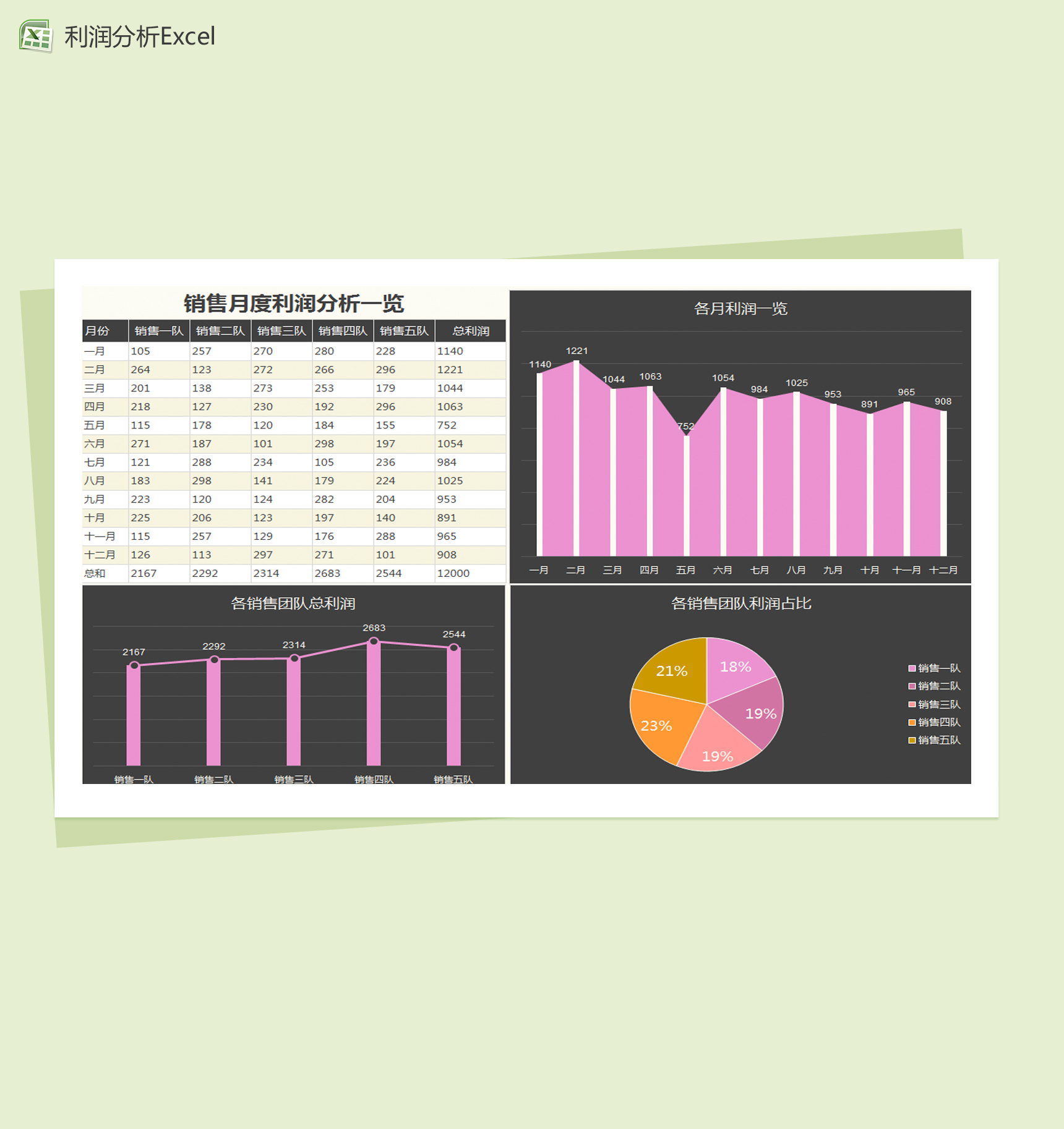 精致简约销售月度利润分析Excel模板