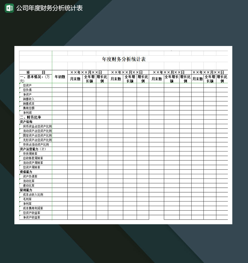 公司年度财务分析统计表Excel模板-1