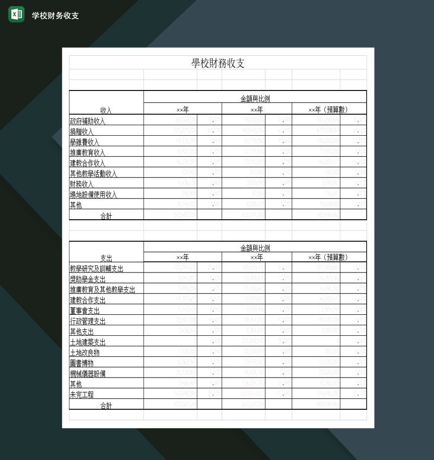 重点高等学校财务收支明细表Excel模板