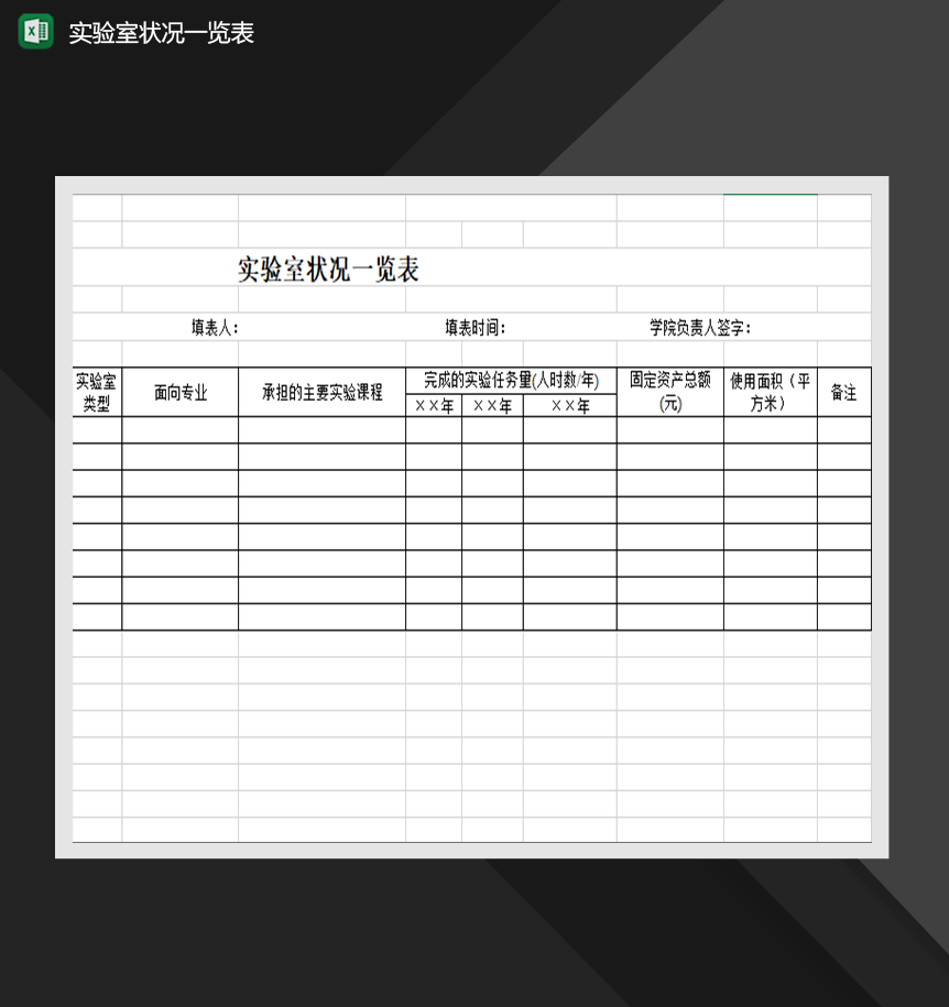 实验室状况一览表财务报表Excel模板