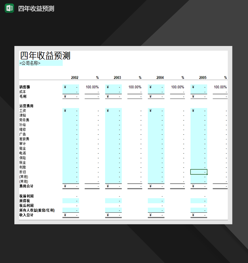 企业四年收益预测财会必备报表Excel模板
