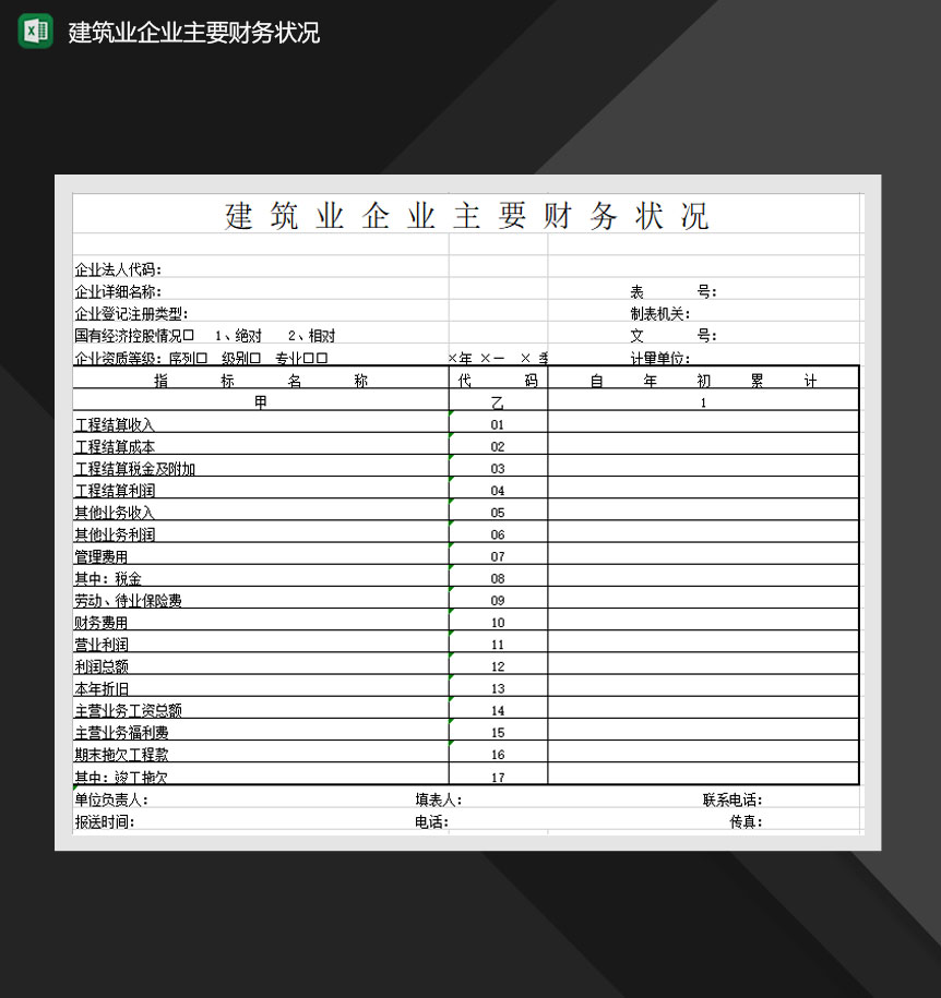 建筑业企业主要财务状况Excel模板
