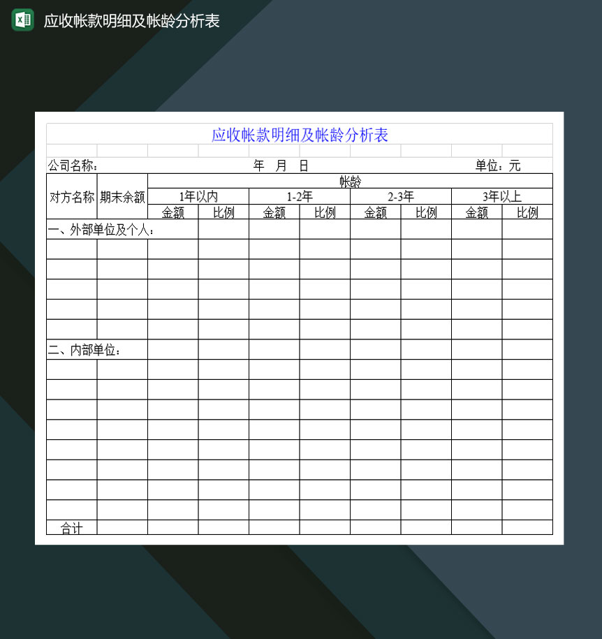 应收帐款明细及帐龄分析表Excel模板-1