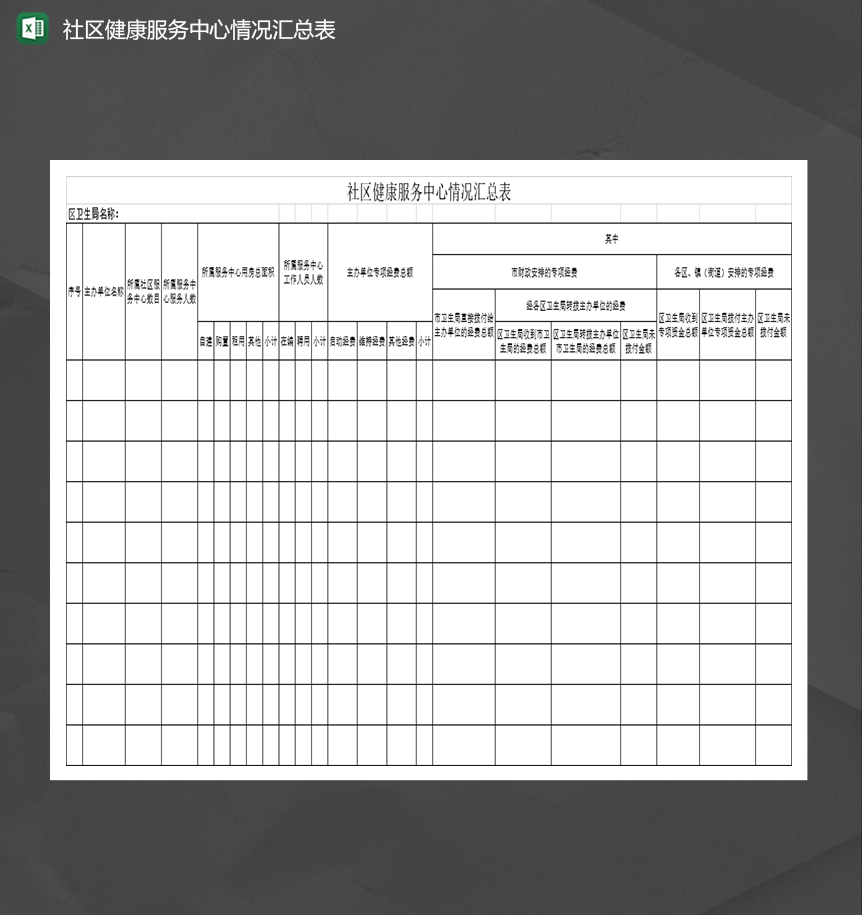 单位经费社区健康服务中心情况汇总表Excel模板