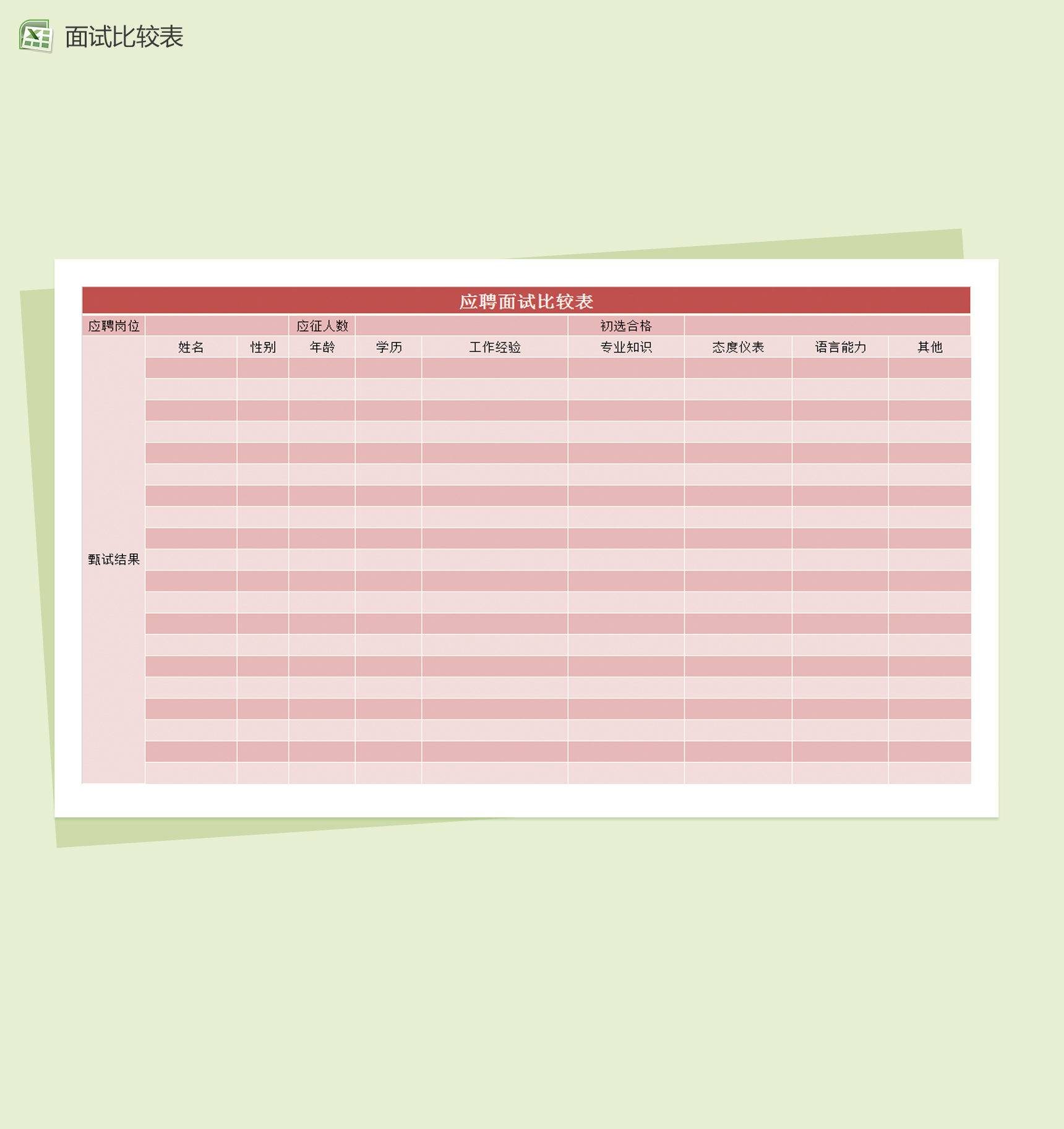 应聘面试成绩考核评定表Excel模板