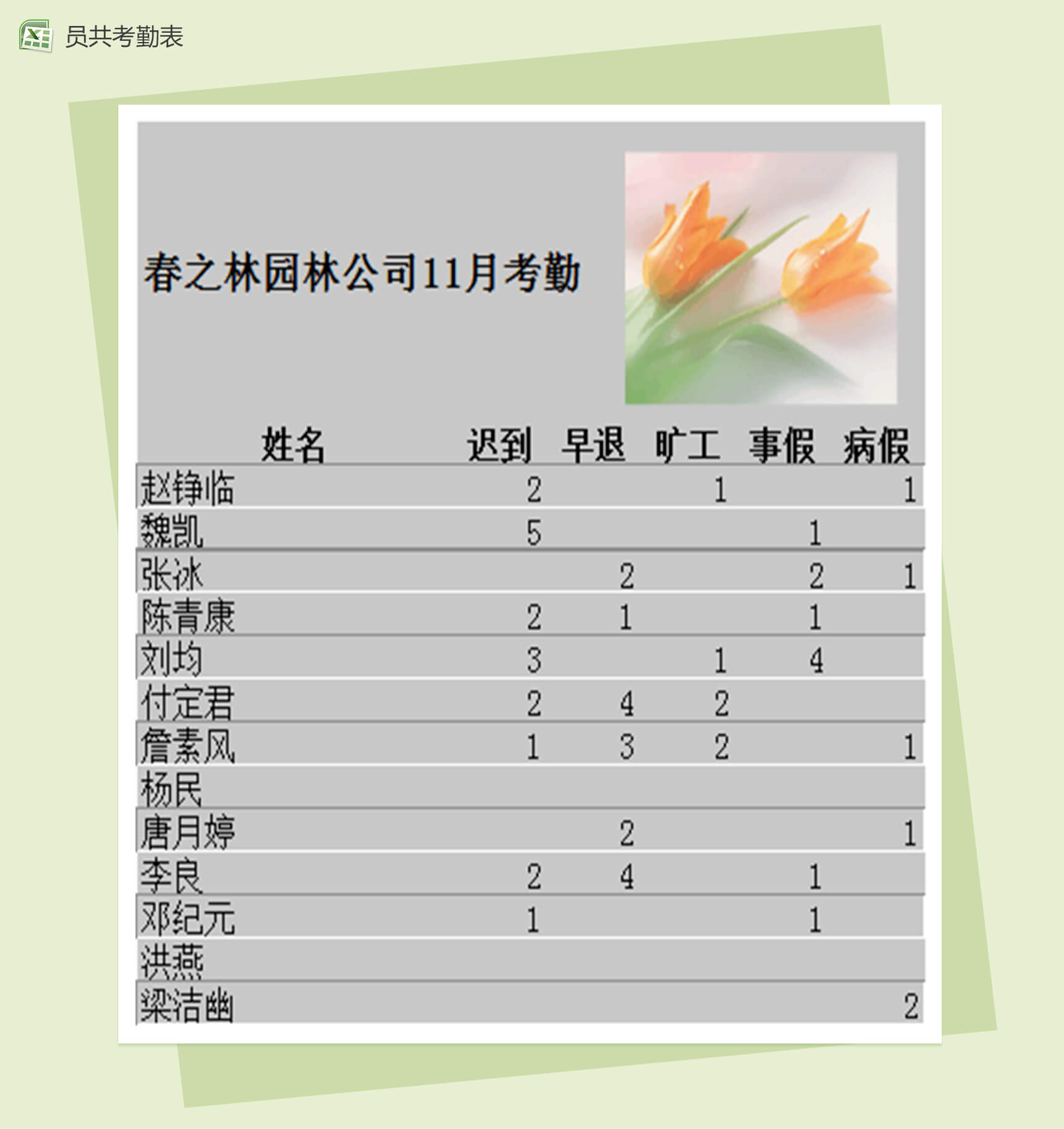 迟到早退公司员工考勤表统计Excel表格