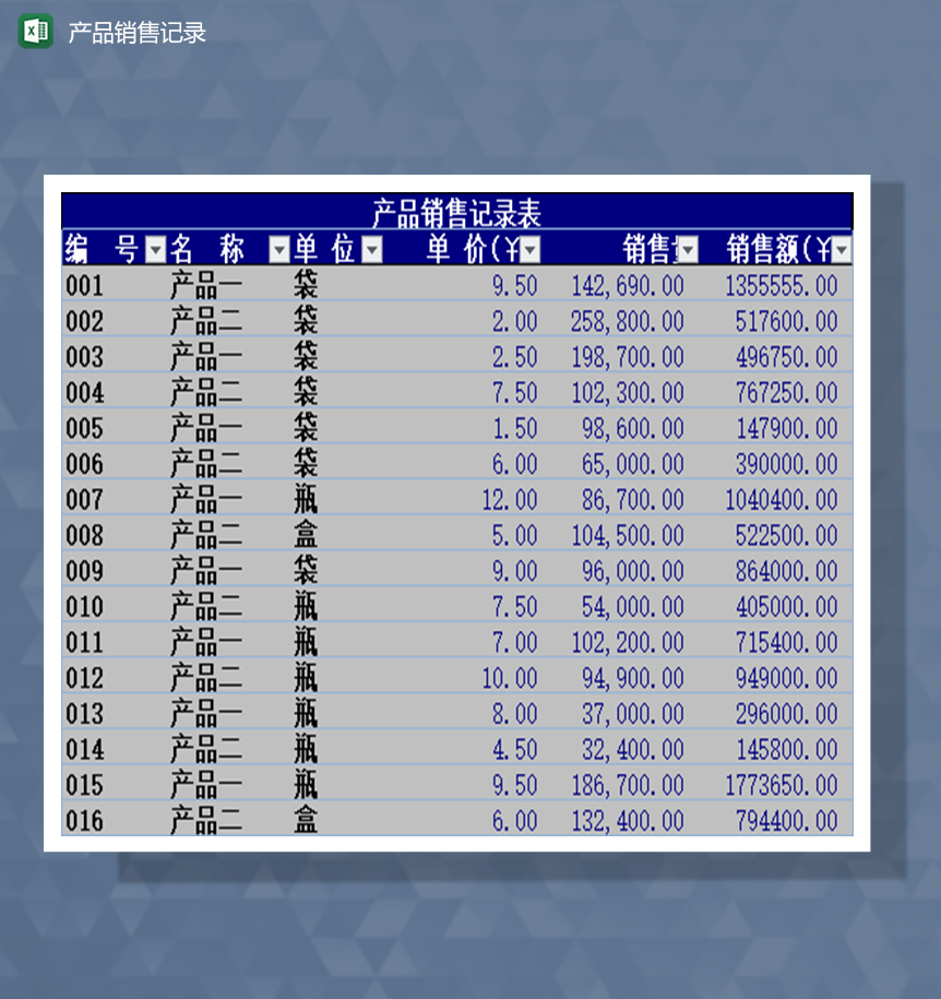 产品销售记录销售情况统计Excel模板