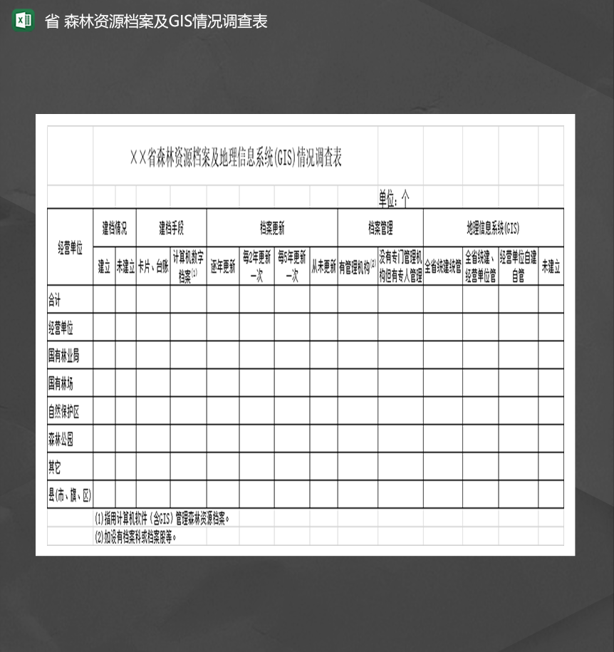 森林资源档案及地理信息系统情况调查表Excel模板