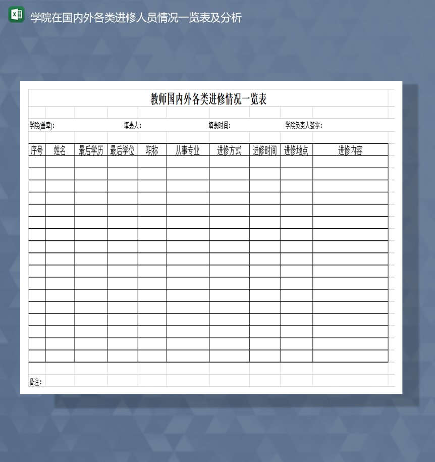 学院在国内外各类进修人员情况一览表及分析Excel模板