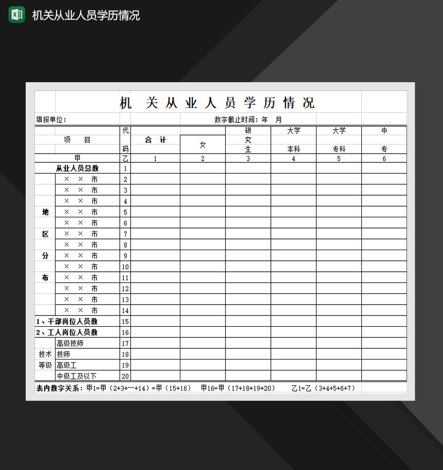 机关从业人员学历情况Excel模板
