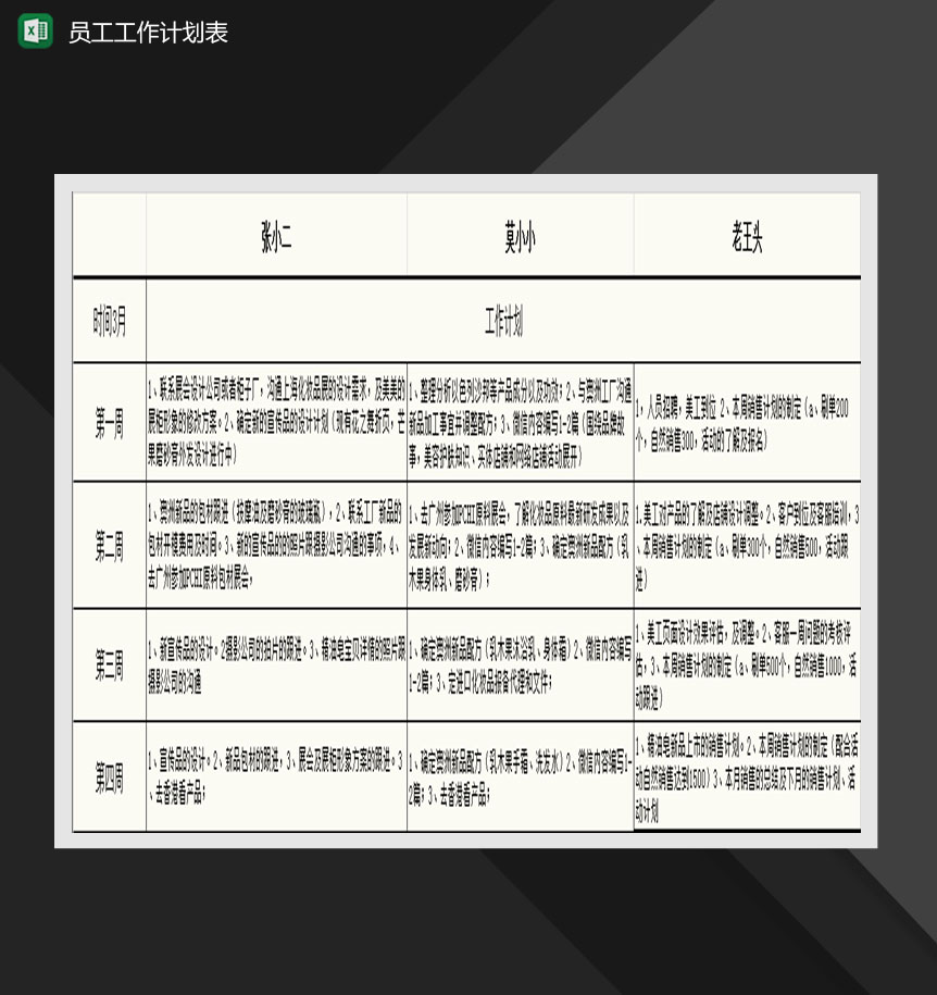 员工季度工作计划Excel模板